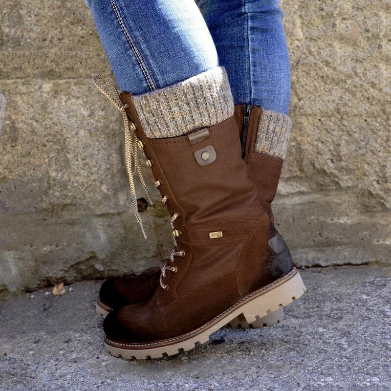 Paulette - Hiking Boots with Knit Cuff — Brown
