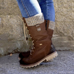 Paulette - Hiking Boots with Knit Cuff — Brown