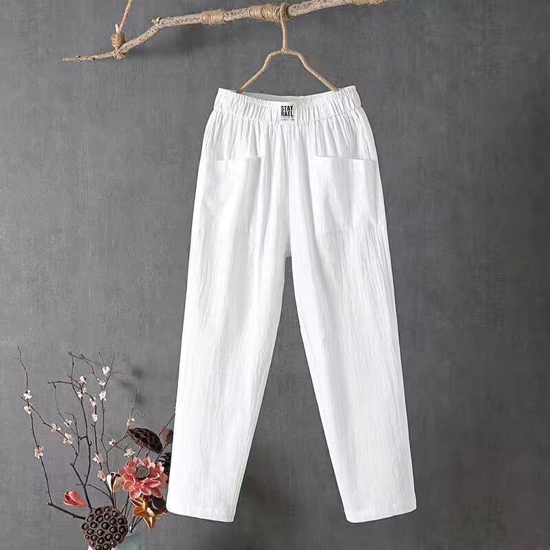 Paulette - Cropped Linen Trousers — White