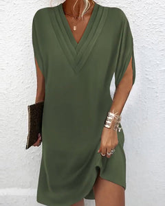 Mara - V Neck Shift Dress — Military Green