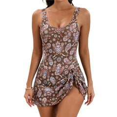 Roxanne - Leopard Skirted Swimsuit — Brown