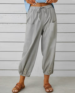 Virginia - Linen Trousers with Button Cuff — Grey