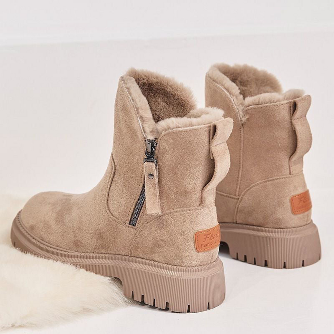 Clara - Fur Lined Zip Boots — Apricot