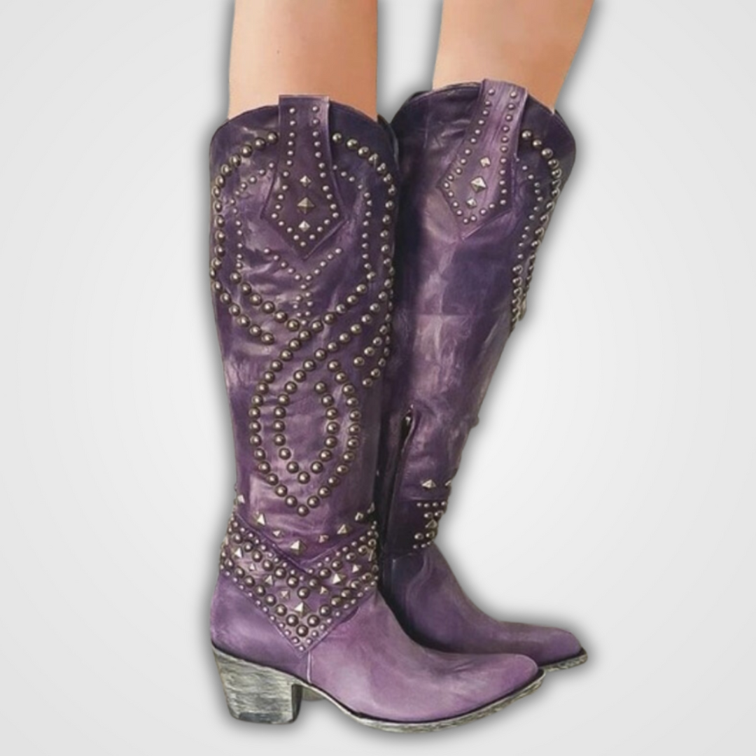Michaela - Studded Western Knee Boots