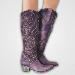 Michaela - Studded Western Knee Boots
