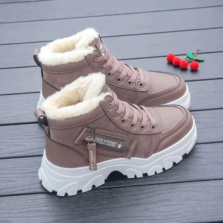 Pearl - Fur Lined High Top Trainers — Pink