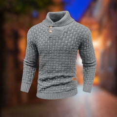 Sebastian - Textured Button Neck Jumper — Grey