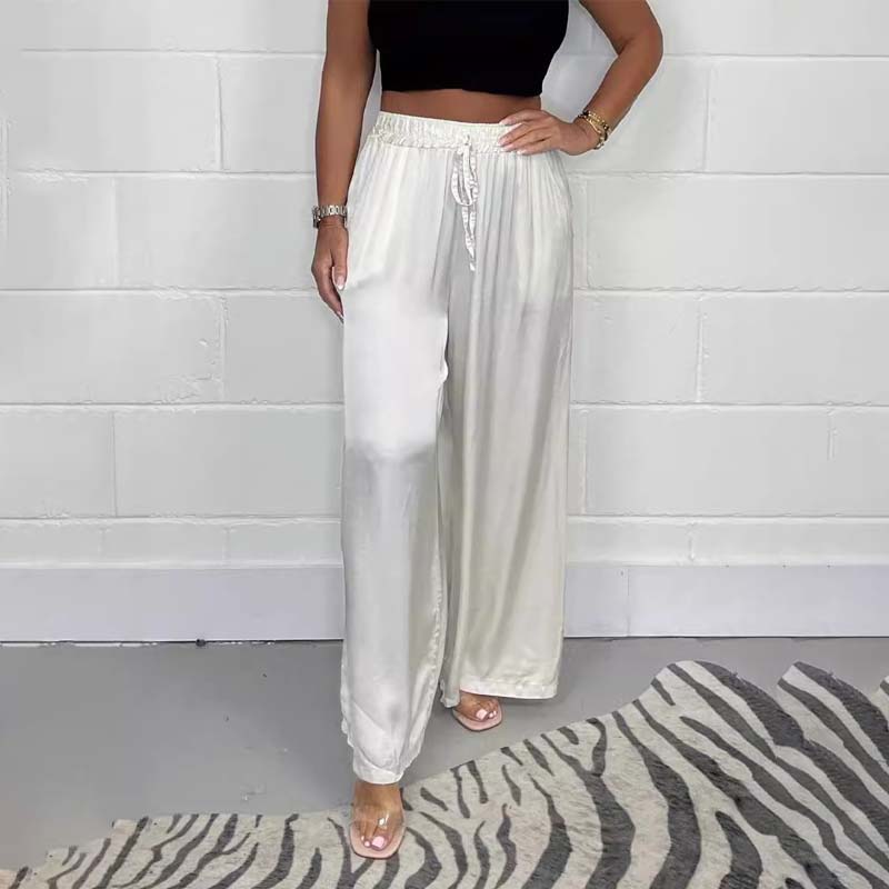 Victoria - Satin Wide Leg Trousers — Dirty white