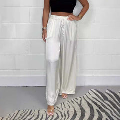 Victoria - Satin Wide Leg Trousers — Dirty white