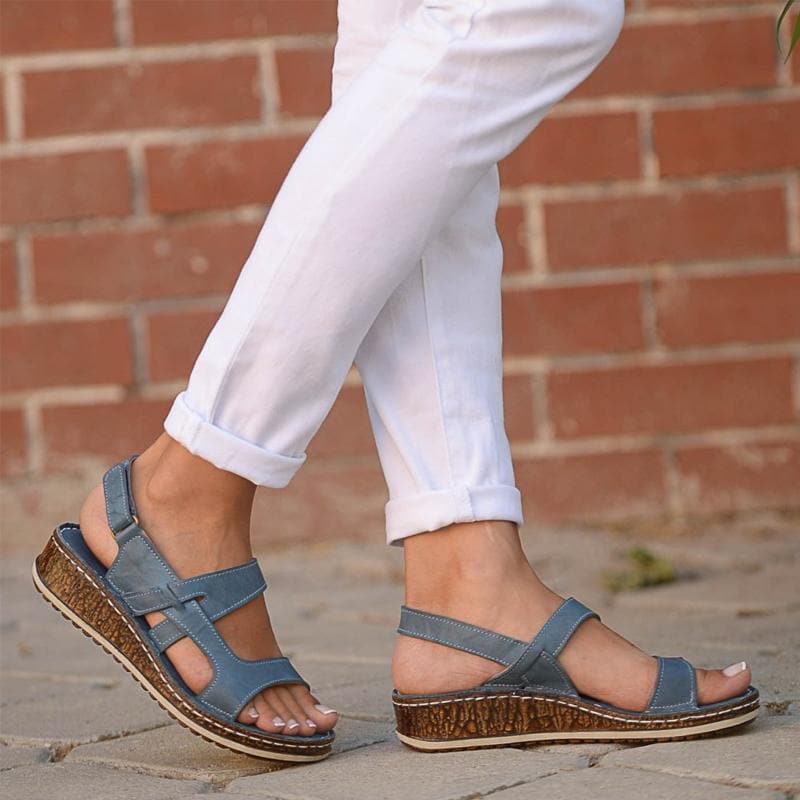 Harriet - Cork Wedge Sandals — Blue