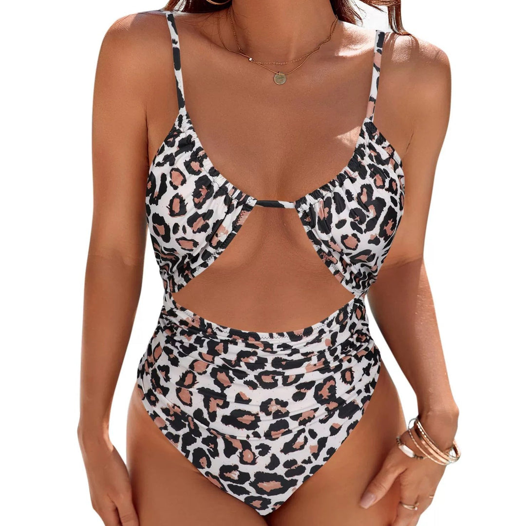 Ginger - Leopard Cutout Ruched Swimsuit — Leopard Print