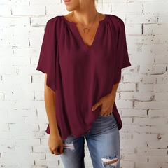 Heidi - Flowy V Neck Blouse — Red