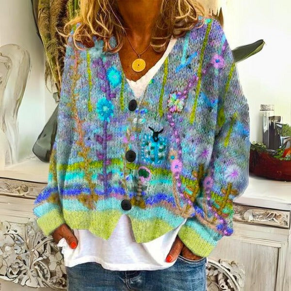 Elise - Floral Knit Cardigan — Green