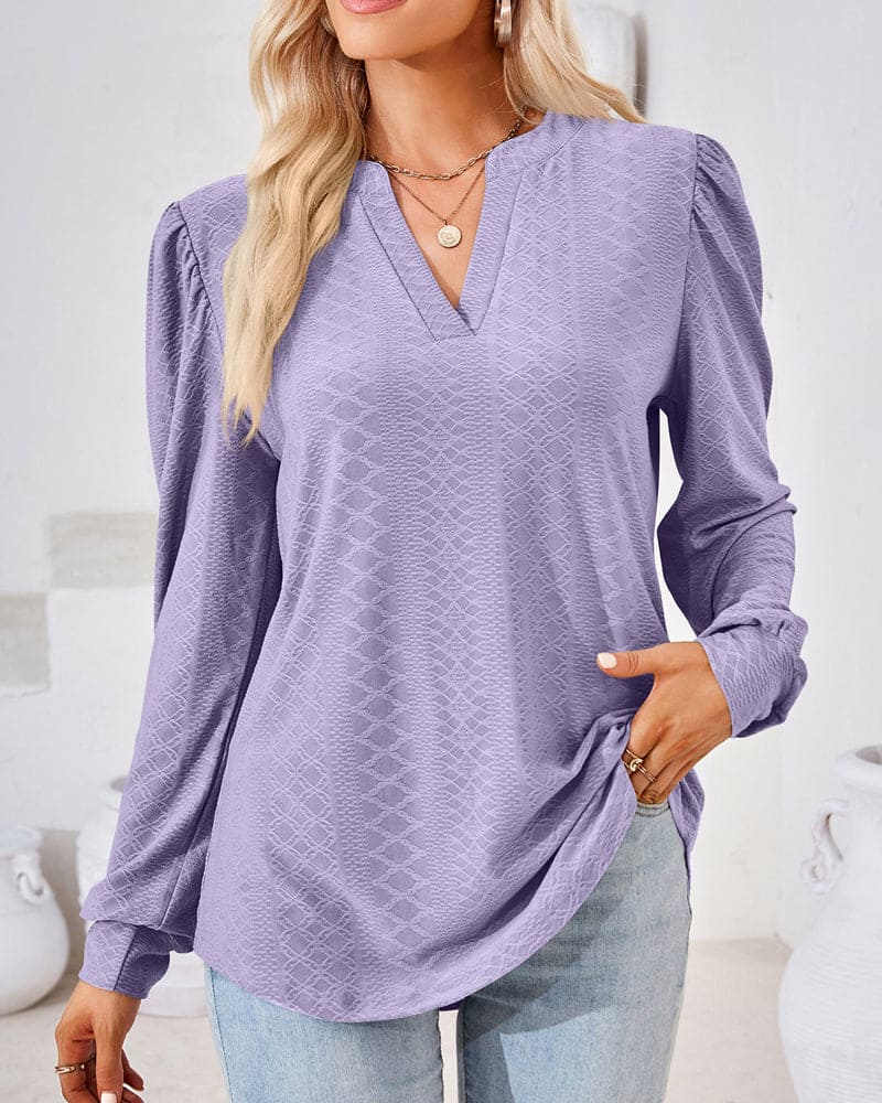 Rhiannon - Textured V Neck Top — Purple
