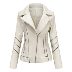 Paulette - Studded Leather Biker Jacket — Beige