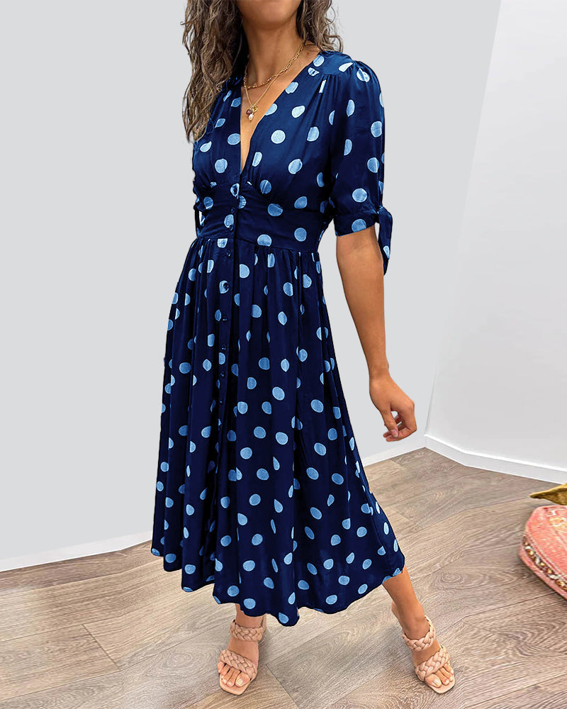Primrose - Polka Dot V Neck Midi — Blue