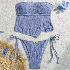 Pauline - Textured Bandeau Bikini — Blue
