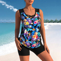 Ashleigh - Aztec Tankini with Shorts — Black