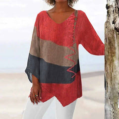 Wilhelmina - Colour Block Asymmetric Tunic — Red