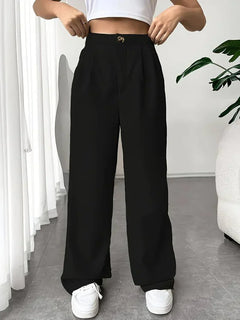 Dominique - High Waist Wide Leg Pants — Black