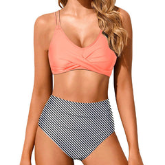 Rosanna - Stripe High Waist Bikini — Flesh Pink