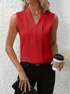 Mackenzie - Sleeveless V Neck Blouse — Red
