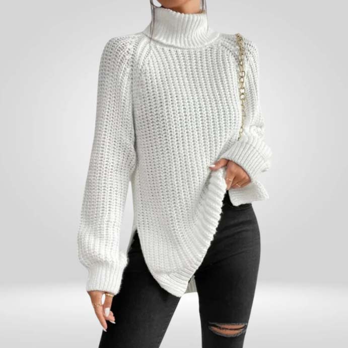 Lucy - Turtleneck with Side Split — White