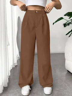 Dominique - High Waist Wide Leg Pants — Brown