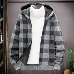 Stanley - Check Hooded Zip Cardigan — Grey
