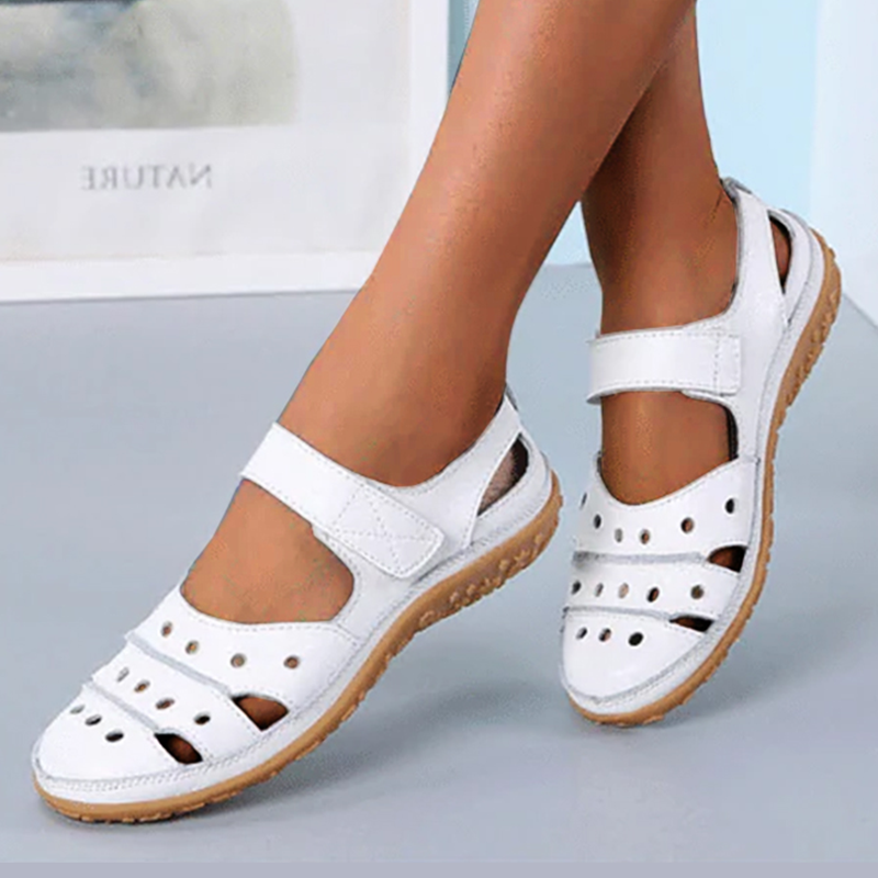 Dominique - Perforated Velcro Sandals — white