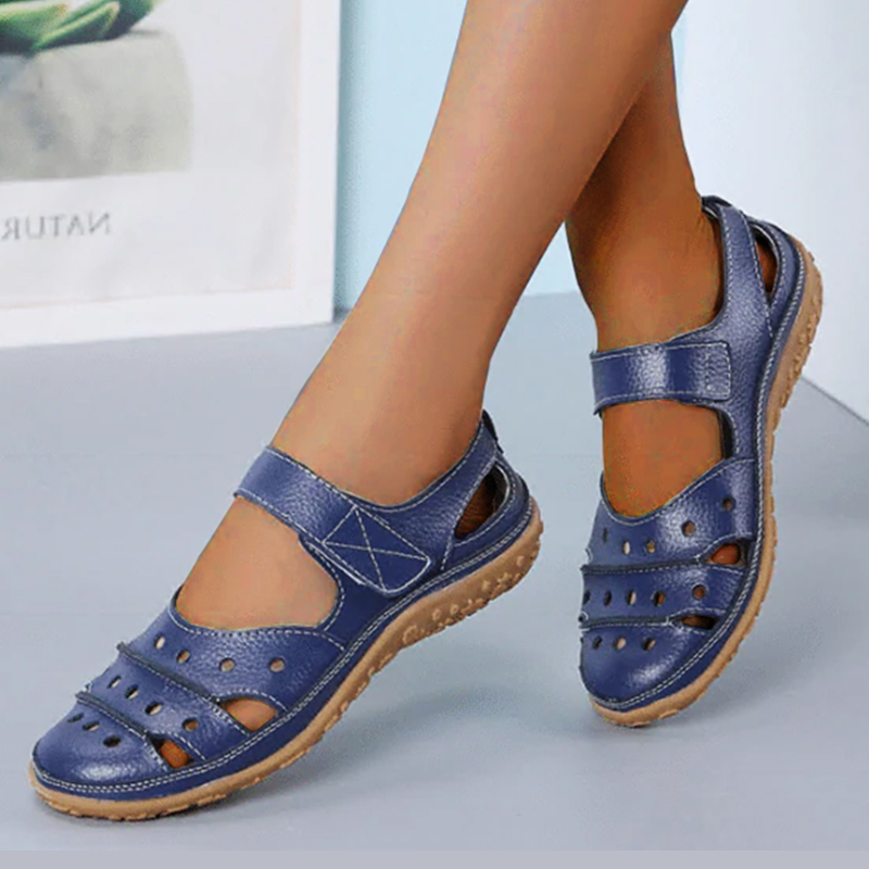 Dominique - Perforated Velcro Sandals — blue