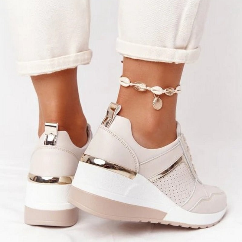 Evangeline - Wedge Trainers with Gold Trim