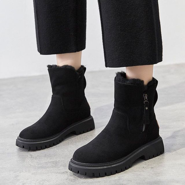 Samantha - Suede Boots with Fold Cuff — Black