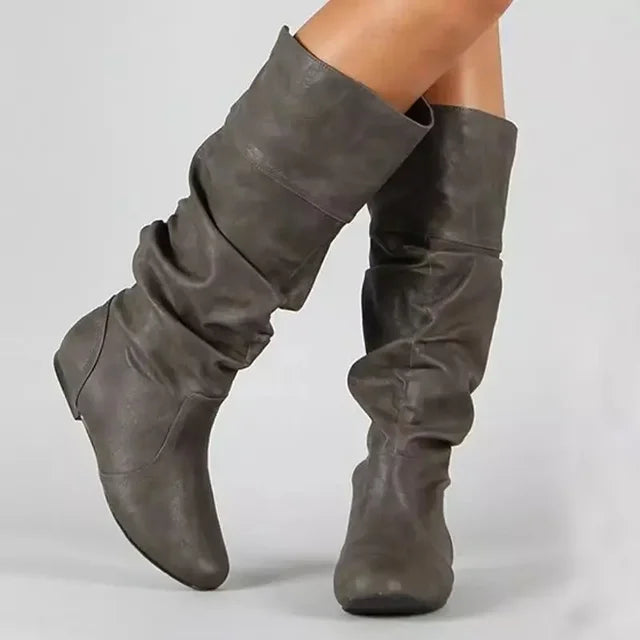 Scarlett - Slouch Mid Calf Boots — Grey