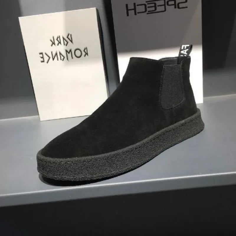 Chelsea - Flat Suede Ankle Boots — Black
