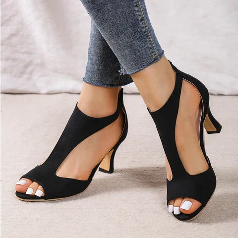 Emmeline - Cutout Heeled Sandals — Black