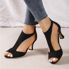 Emmeline - Cutout Heeled Sandals — Black