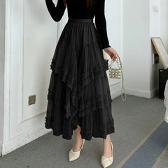 Clementine - Tiered Tulle Maxi Skirt — Black