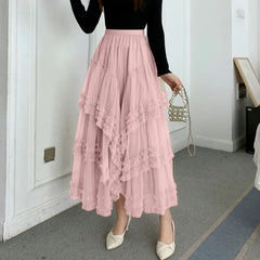 Clementine - Tiered Tulle Maxi Skirt — Pink