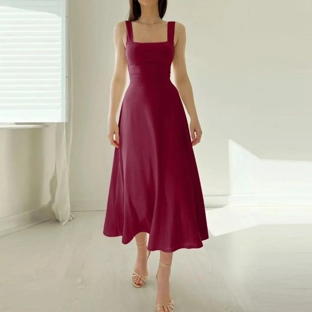 Matilde - Square Neck Midi Dress — Dark Red