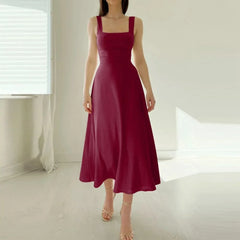 Matilde - Square Neck Midi Dress — Dark Red