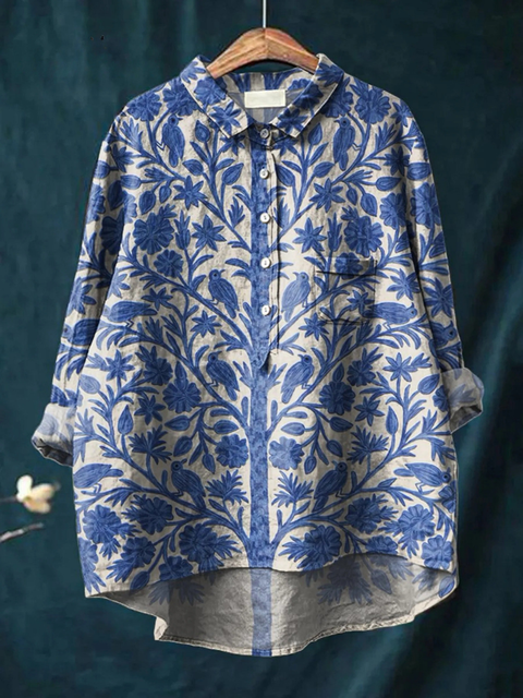 Stephanie - Blue and White Floral Shirt — Multicoloured