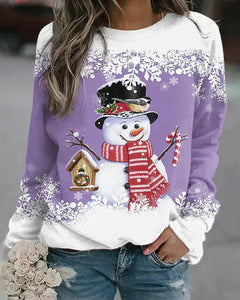 Rochelle - Snowman Print Sweatshirt — Purple