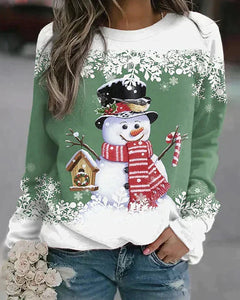 Rochelle - Snowman Print Sweatshirt — Green