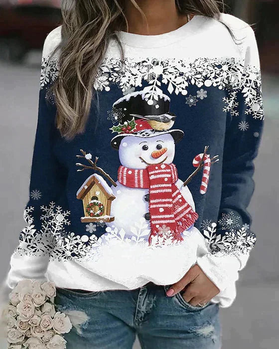 Rochelle - Snowman Print Sweatshirt — Navy blue