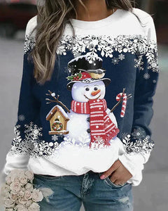 Rochelle - Snowman Print Sweatshirt — Navy blue