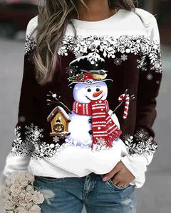 Rochelle - Snowman Print Sweatshirt — Coffee