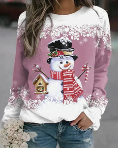 Rochelle - Snowman Print Sweatshirt — Pink