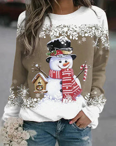 Rochelle - Snowman Print Sweatshirt — Khaki