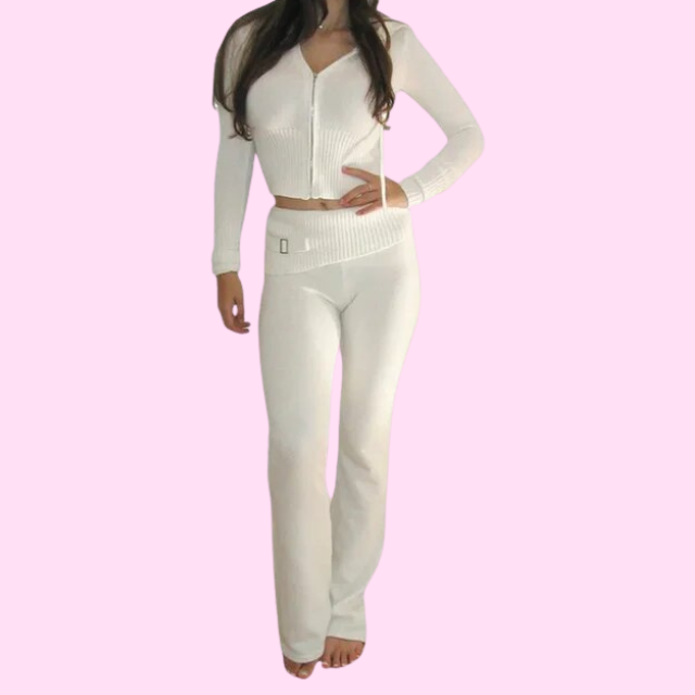 Kimberley - Ribbed Zip Crop and Skirt Set